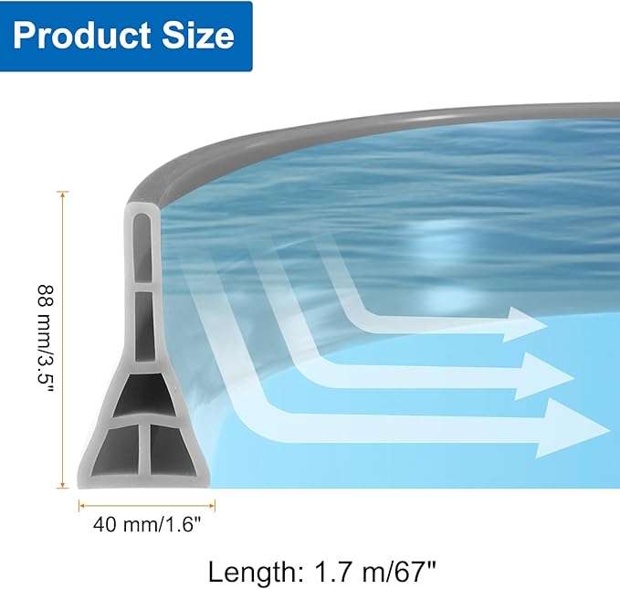 uxcell 67" Collapsible Shower Barrier Stopper 1.4" High Self-Adhesive Shower Water Splash Guard Blocker for Bathroom Kitchen Wet and Dry Separation, Grey (Hollow, Triangle)