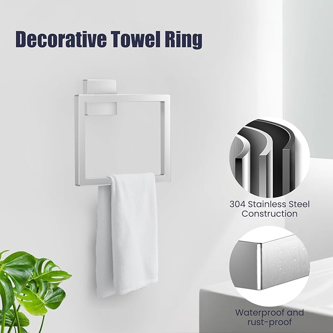 Bathroom Hardware Accessories Set: 5-Pieces Bath Towel Bar Set, Towel Racks for Bathroom Wall Mounted, SUS304 Stainless Steel, Brushed Nickel