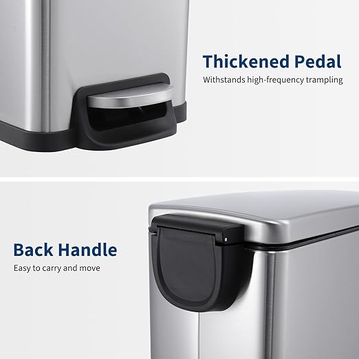 Garvee Slim Trash Can with Lid, 12 Gal (45 L) Stainless Steel Kitchen Garbage Can with Inner Bucket and Step On Foot Pedal, Narrow Metal Trash Bin, Silver