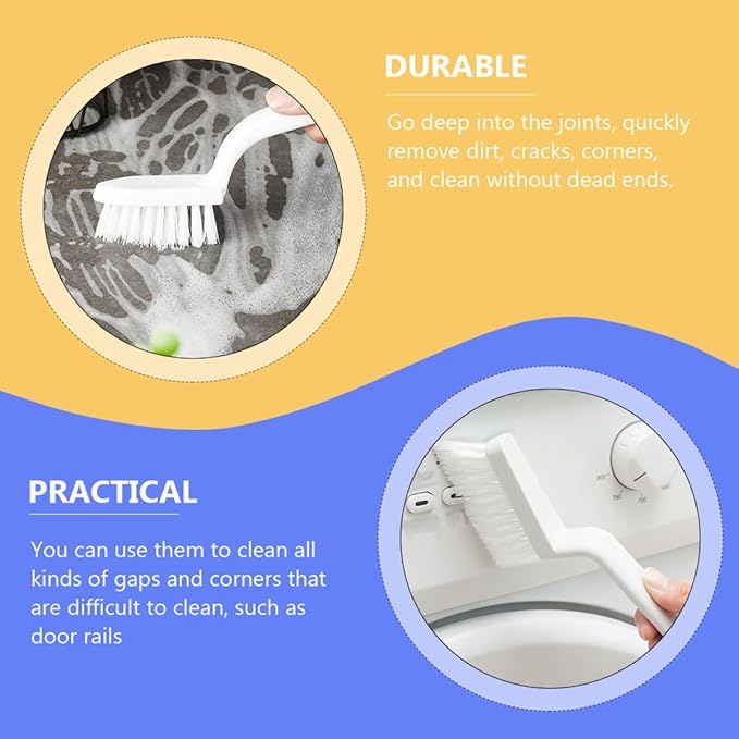 Luxshiny 5pcs Handheld Kitchen Cleaning Brush Set, White Sturdy Bristle Crevice and Groove Brush for Home Cleaning, Window Track and Floor Gap Scrubbing Tool