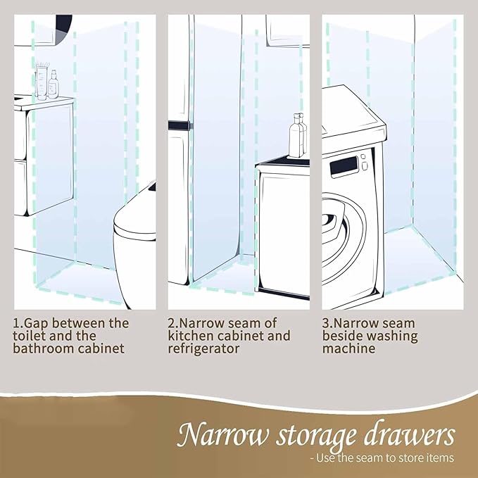 Plastic Bathroom Storage Cabinet Narrow Slim Gap Floor Organizer Side Unit Rolling Waterproof Toilet Paper Holder with Drawers and Handle for Small Kitchen Laundry, 2 Layers