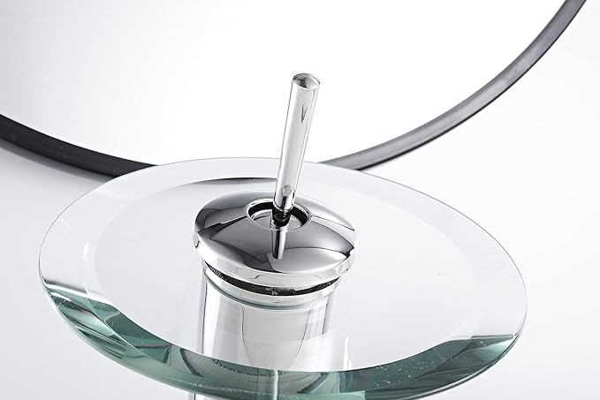 Bathroom Faucet Chrome Waterfall Glass Spout Single Handle One Hole Bath Sink Faucet Vanity Lavatory Basin Mixer Tap with Cover Plate Deck Mount Commercial