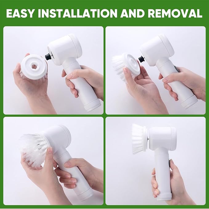 Electric Cleaning Brush, Rechargeable Multifunctional Scrubber for Kitchen and Bathroom, IPX6 Waterproof, 350rpm High Speed, 1500mAh Battery, with Multiple Brush Heads (grey, 5 brush heads)
