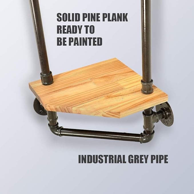 Industrial Pipe Shelf, Rustic Corner Shelves with Towel Bar,Bathroom Shelves Wall Mounted,3 Tiered Metal&Real Wood Home Decor Floating Shelves