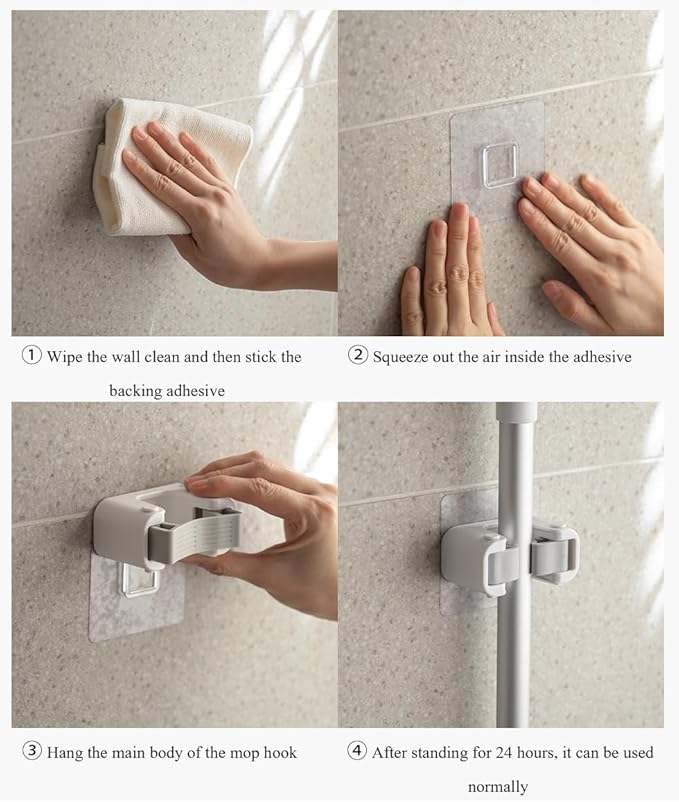 Broom Holder Wall Mount Mop and Command Broom Hanger Organizer Wall Mount Self Adhesive (Single clip+double clip)