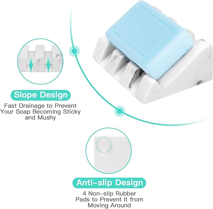 Morelax 2 Pcs Morelax Soap Bar Holder for Bathroom/Kitchen Sink, Marble Soap Dish for Bar Soap, Waterfall Soap Holder Saver (2Pack-White Marble), 3.62 x 2.76 x 1.57 inches (R-202101)