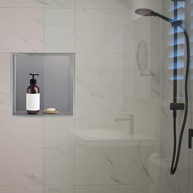12.6"×12.6" Shower Niche Brushed Stainless Steel, Recessed Shower Caddy, Bathroom Shelf Insert Fits for 12.2" Square Wall Hole Installation (Nickel)