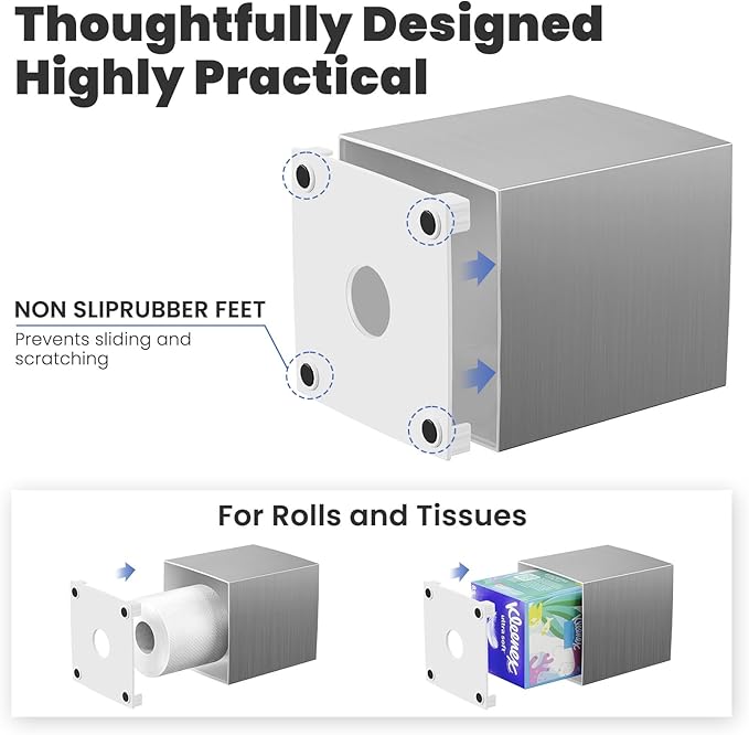Tissue Box Cover, Square Modern Facial Acrylic Tissue Holder Napkin Dispenser Accessories for Bathroom Vanity Countertop,Bedroom Dresser,Night Stand,Desk,Office (Sliver)