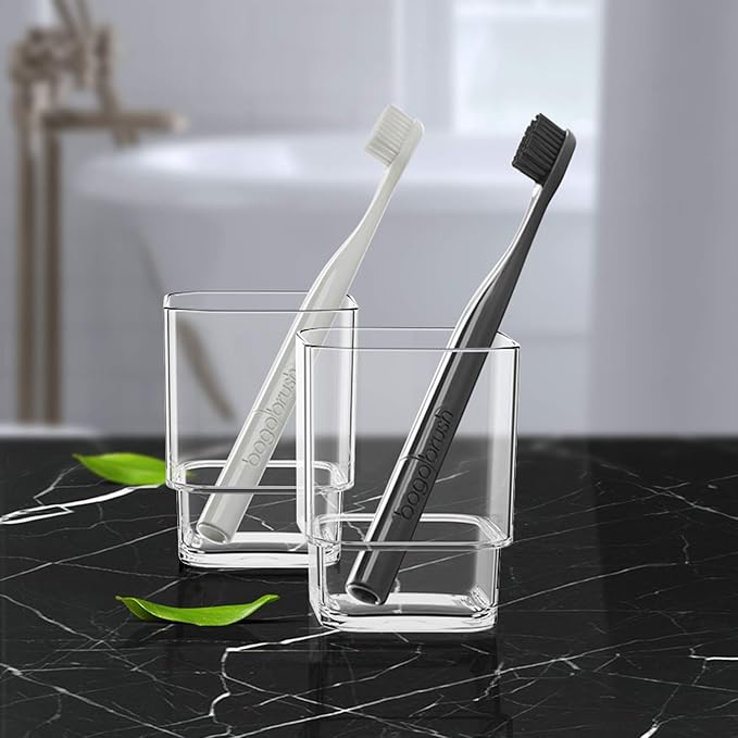 Wall-Mounted Tumbler and Toothbrush Holder, Wall Mounted Adhesive Hanging Electric Toothbrush Organizer Stand for Bathroom, No Drilling Required (White+Chrome, 3.93"X3.93"X2.97")