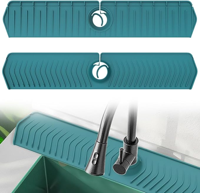 Kitchen Sink Faucet Mat, 30in Extra Long Foldable Silicone Faucet Guard & Splash Guard, 2026 Multi-Functional Draining Mat to Keep Countertops Dry, Protect Backsplash from Splash (Dark Green)