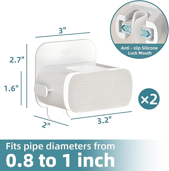 TAILI Mop and Broom Holder Wall Mount Grippers, 2 Hangers and 6 Adhesive Strips, Damage Free Hanging Wall Mount, Household Cleaning Organizer for Organization and Storage, Holds up to 4 lbs, White
