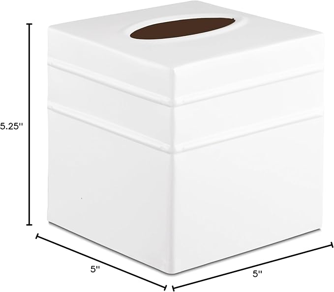 Monarch Abode Tissue Box Cover Square – Handcrafted Border Embossed White Metal Tissue Holder Box for Bathroom Accessory, Aesthetic Decorative Facial Napkin Cube for Modern Home Decor