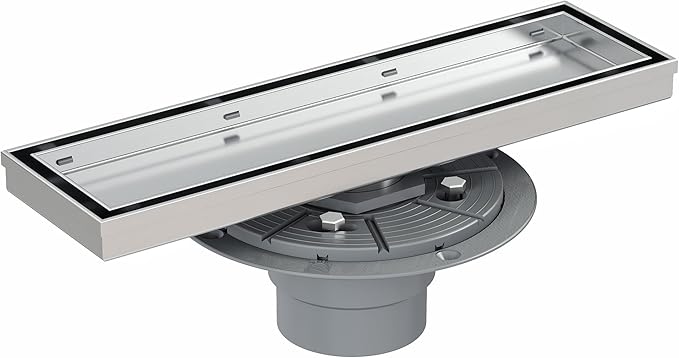 Neodrain 12-Inch Brushed Linear Shower Drain, 2-in-1 Flat & Tile Insert Cover, Stainless Steel Linear Drain, Brushed Rectangle Shower Floor Drain with Hair Strainer, Shower Drain Base