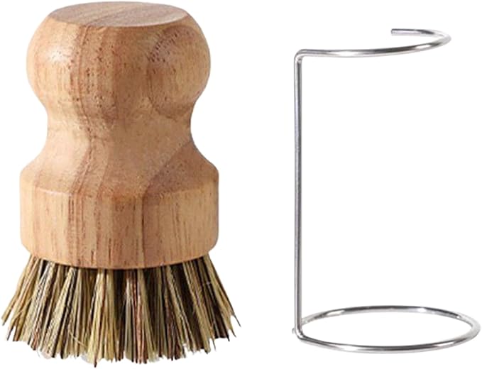 Wooden Dish Cleaning Brush – Durable Bristle Scrubber with Holder Rack for Washing Utensils Cookware Sinks Bath Surfaces Tiles | Household Scrub Tool for Kitchen Bathroom Utility Tasks