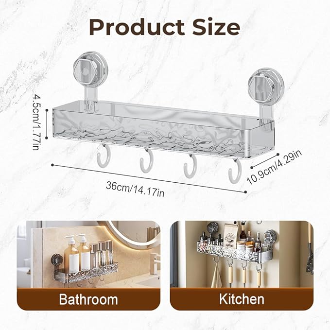Corrugated Suction Cup Storage Holder, 2026 New Movable Shower Shelf Suction Cup,Shower Caddy Large Capacity Bathroom Organizer,No-Drill Wall-Mounted Storage Shelf (Clear)