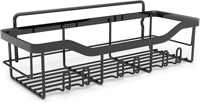 Bathroom Organizer 2 Pack with Shower Hooks,Shower Caddy,Stand Toothbrush Holder Wall Mounted,Durable,Rustproof,Waterproof,Scratch-proof and Anti-corrosion - Black Toothbrush Holder