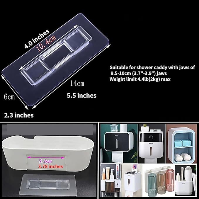 2 PCS Rectangular Shower Caddy Adhesive Replacement for Kitchen Bathroom Transparent Self-Adhesive Hooks Stickers for No Drilling Storage Shelf, Wall Mounted Corner Shelves, Set 2