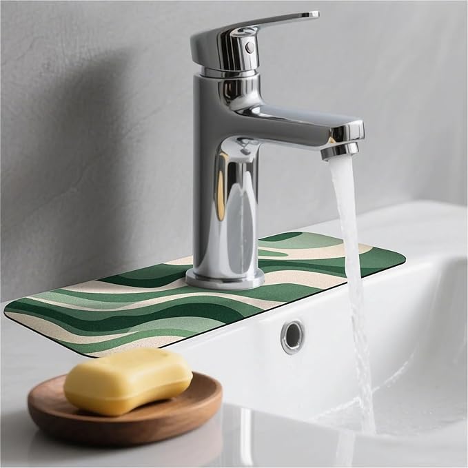 Kitchen Sink Splash Guard，Wave-like lines Faucet Mat Sink Gadgets-Super Absorbent Fast Drying Mat Drip Catcher for Kitchen, Bathroom,Sink Mat, Dish Drying Mat, Bathroom(15" X 5.5" )