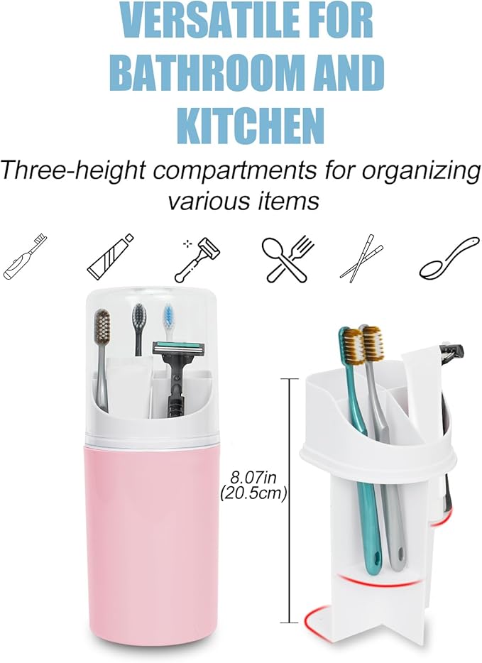 Tall Electric Toothbrush Holder with Cover, 10.6" Dust Proof Bathroom Caddy Fits Adults Electric Toothbrushes, Toothpaste, Wall Mount or Countertop Organizer with Removable Dividers, 4 Slots (Pink)