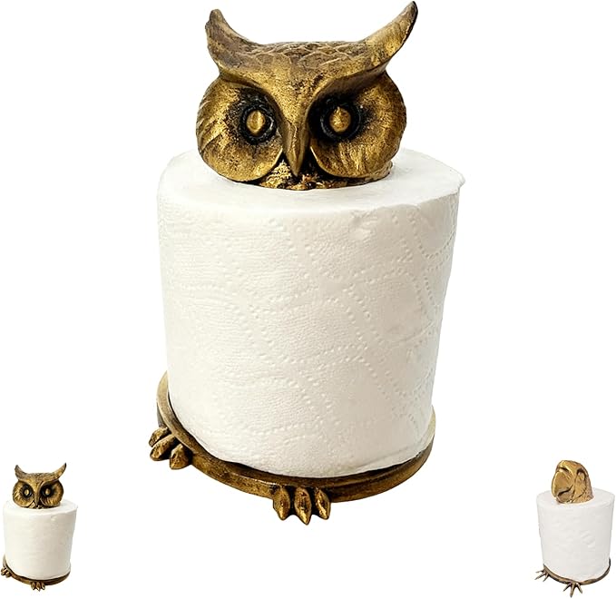 Bird Toilet Paper Holder, Decorative Toilet Paper Holder, Owl and Parrot Bathroom Tissue Roll Stand, Fun and Unique Bathroom Decor (Gold Owl)