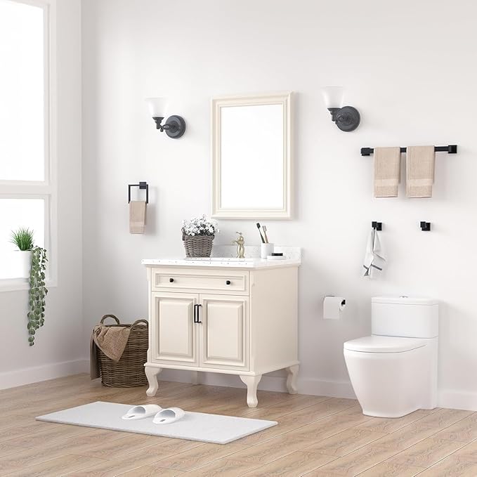 20-Piece Matte Black Bathroom Accessories Set – 23.6" Towel Bar, Towel Ring, Toilet Paper Holder & Hooks, Wall Mounted Bathroom Hardware, Rust & Corrosion-Resistant, Ideal for Modern Bathrooms