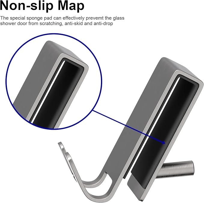 Shower Door Hook, Double-Sided Hook for Frameless Shower Doors (3.14 Inch), Heavy-Duty Stainless Steel Hook for Bathrobes and Towels, No Drilling or Adhesive Required, 2-Pack, Silver