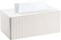 KINGFOM PU Leather Tissue Box Cover Rectangular Tissue Box Holder with Magnetic Bottom, Napkin & Facial Tissue Holder Dispenser for Home, Office (Decorative Pattern-PU Leather, Off-White Stripe)