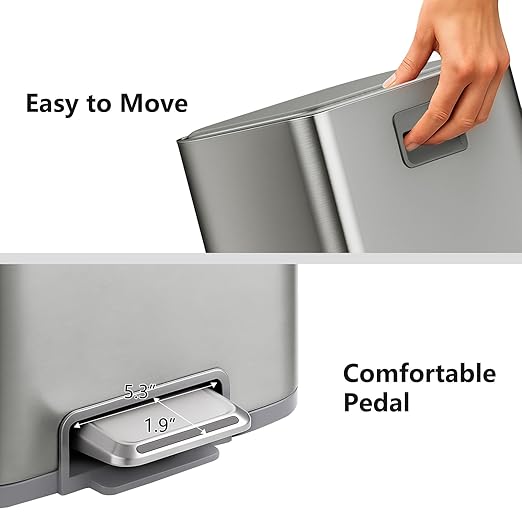 mVm 8 Gal Kitchen Trash Can, Step Trash Can with Lid, Smooth Edge Garbage Bin for Home Office (Tin)