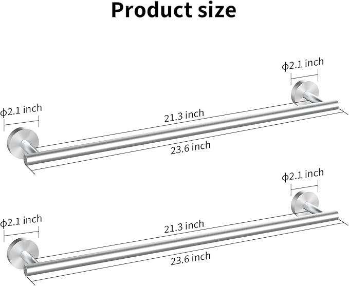 Cilee 2 Pieces Brushed Nickel Bathroom Towel Bar, 24 Inch Double Towel Racks,Bathroom Towel Holder Towel Hanger for Bathroom Stainless Steel Wall Mount