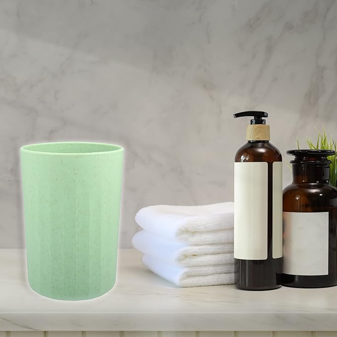 VOCOSTE 1Pc Bathroom Tumbler with Smooth Lines, Wheat Straw Cup, for Bathroom for Toothpaste Green 4.09''x2.80''