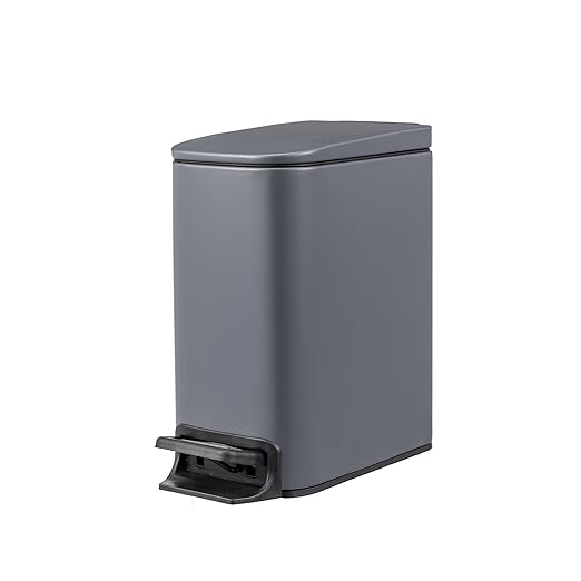 6 Liter 1.6 Gallon Small BathroomTrash Can with Soft Lid Garbage Can with Removable Inner Bucket Dust Bin Waste Bin Bathroom Garbage Can Pedal Powder Coated Metal Grey