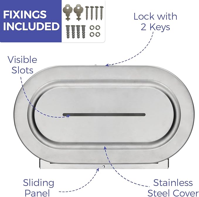 Stainless Steel Twin Jumbo Toilet Paper Dispenser Wall Mount, 9" Commercial Double Roll Holder, Industrial Tissue Dispenser with Key Lock, Satin Finish