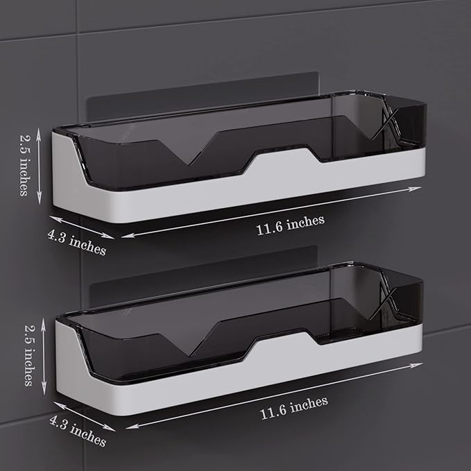 2-Pack Adhesive Shower Caddy, Shower Shelves with Hooks, No Drilling Shower Racks for inside shower & Kitchen Storage
