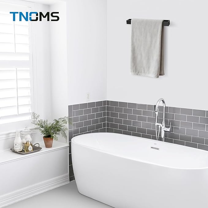 TNOMS Single Towel Bar Towel Holder Bathroom Hardware Accessories,Stainless Steel Wall-Mounted Towel Rack Towel Rail,12 Inches Matte Black