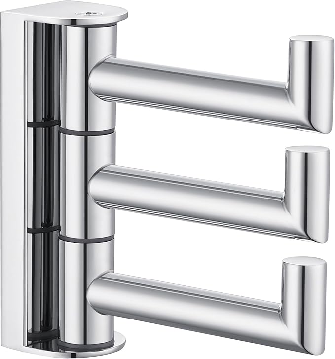 Suyar Bathroom Towel Hook Polished Chrome, SUS 304 Stainless Steel Swivel Robe Hook with 3 Arms, Towel Hanger Wall Mounted