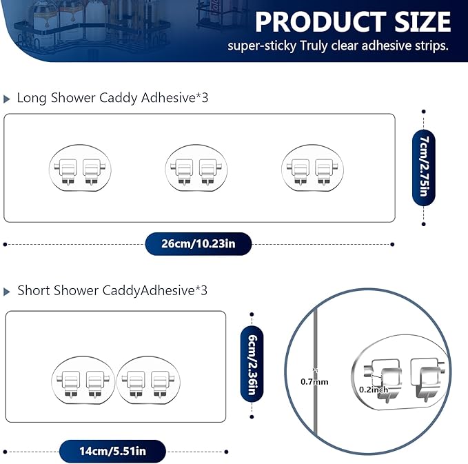 Shower Caddy Adhesive Replacement Stickers - 6 Pack No Drilling Shower Caddy Adhesive Strips, Strong Adhesive Hooks for Shower Caddy Bathroom Storage Shelves and Kitchen Racks & Soap Holder