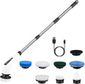 Electric Spin Scrubber, Cordless Telescopic Rechargeable Cleaning Brush, 8 Replaceable Heads, 2 Speed Adjustable for Bathroom & Floor