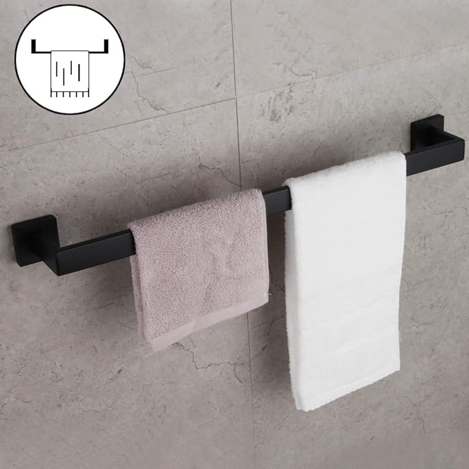 GERZWY 24 Inch Contemporary Style Bathroom Towel Bar Stainless Steel Bath Towel Rack Wall Mount Matte Black FG160160-BK