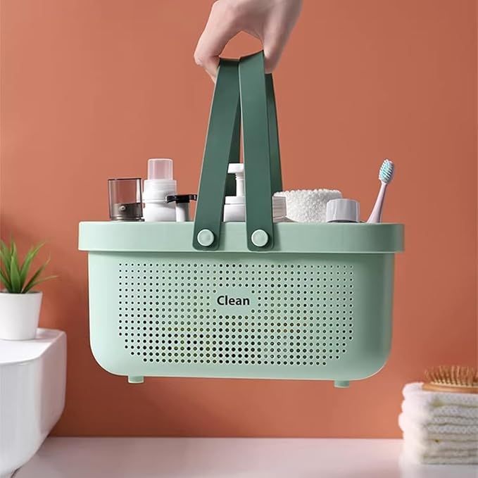 LAIGOO Green Shower Caddy Basket Plastic Storage Basket with Handles Storage Bins Shower Storage Organizer for Bathroom, College Dorm, Kitchen, Bedroom, Gym