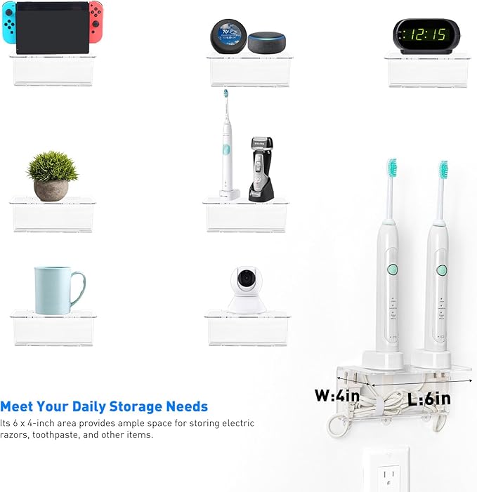 OAPRIRE Electric Toothbrush Holder for Bathroom, Acrylic Electric Toothbrush Holder Wall Mounted Come with Cable Organizer, Saving Space and Convenient Charging - Clear