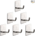 Bath Towel Hooks - 6 Pack Strong Self Adhesive Coat/Clothes Hooks, No Drilling Sticky Hooks, Heavy Duty 304 Stainless Steel Shower Wall Hook for Bathroom Kitchen Bedroom(Brushed Nickel)