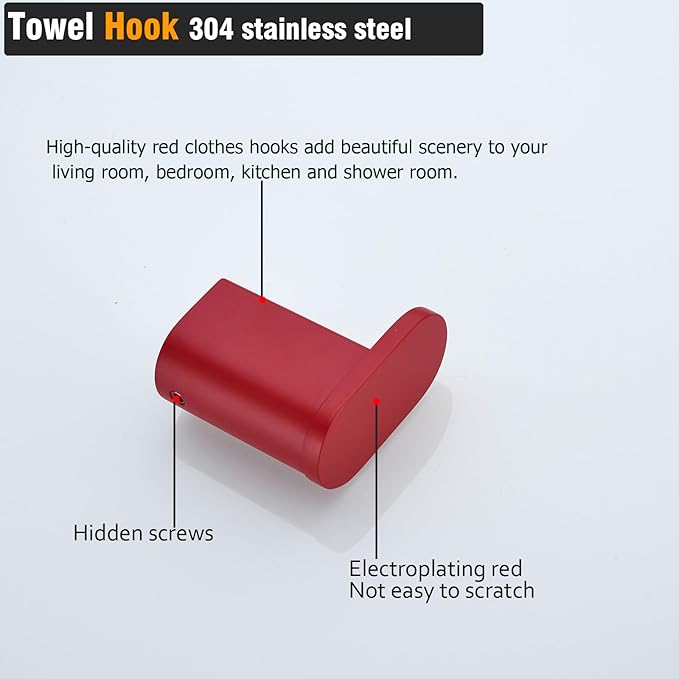 RANDOM Red Towel Hooks for Bathrooms Round Shower Hooks SUS304 Stainless Steel Wall Mount Coat Hooks.RD-96026-8RED