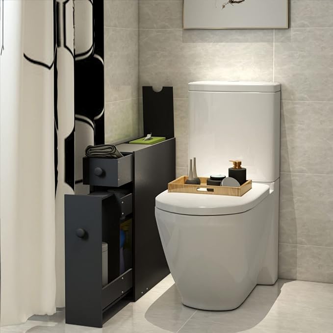 Tangkula Slim Bathroom Cabinet, Free-Standing Storage Cabinet with Slide Out Drawers, Narrow Floor Home Organizer Next to Toilet, Bathroom Toilet Paper Holder, 19 x 6.5 x 23 Inch (Black)