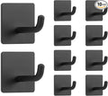 Livabber Adhesive Towel Hooks, 304 Stainless Steel Self Sticky Wall Hooks Waterproof Shower Hooks for Robe/Clothes, No Drilling Towel Hangers for Bathroom Kitchen Bedroom (Black, 10 Packs)