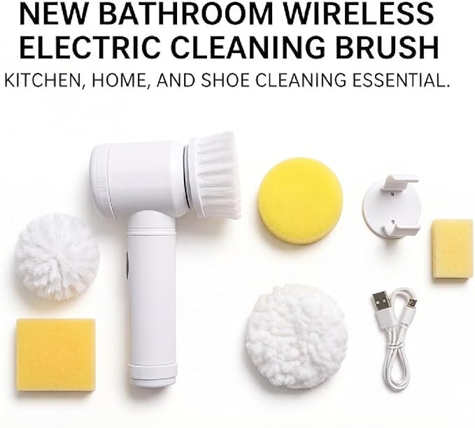 Wireless Electric Cleaning Brush Set, Rechargeable Multi-Purpose Scrubber for Bathroom Kitchen, Household Dish Brush, Tile Brush, Shoe Brush