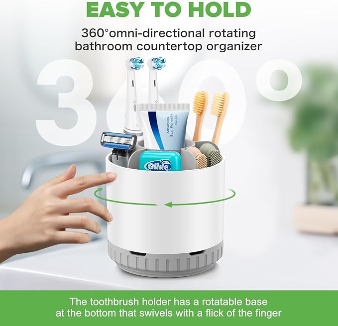 Toothbrush Holders for Bathrooms - White Rotating Kids Electric Toothbrush and Toothpaste Holder, Detachable 6 Slots Tooth Brush Organizer Bathroom Countertop Storage