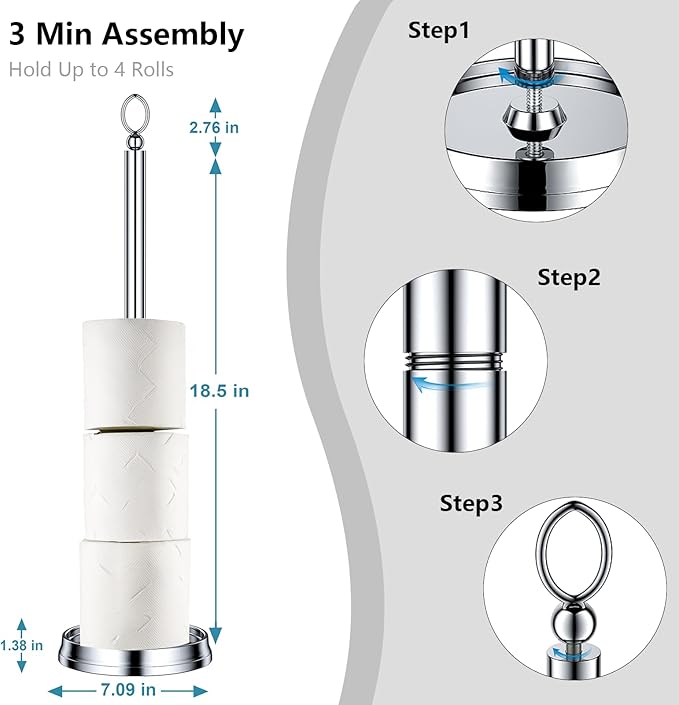 Toilet Paper Holder Stand with Reserve Function, Free Standing Toilet Paper Holder for Bathroom, Space Toilet 4 Rolls Toilet Paper Storage 22.5" Height (2 Pack, Chrome)
