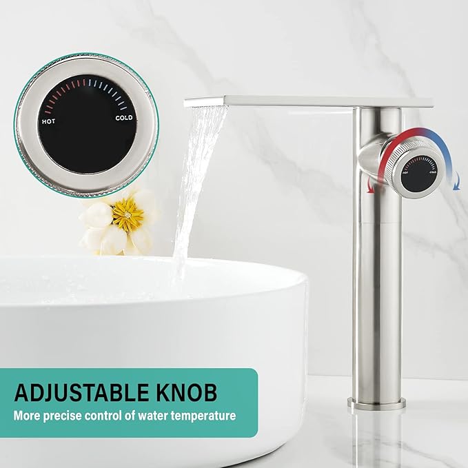 becola Modern Bathroom Sink Faucet，Tall Faucet for Bathroom Sink，Brushed Nickel Vessel Sink Faucet，Single Hole Cold and Hot Basin Water Faucet，Vanity Faucet with Adjust Knobs and Two Supply Lines
