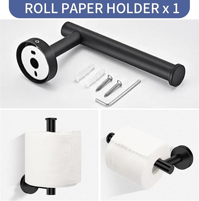 5-Pieces Matte Black Bathroom Hardware Accessories Set,SUS304 Stainless Steel 24-Inch Towel Bar Set, Modern Towel Racks Holder for Bathroom Wall Mounted