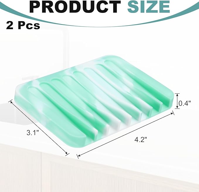 uxcell 2 Pcs Self Draining Silicone Soap Dish, Soap Tray with Drainage for Bathroom Shower Kitchen Sink, 4.5" x 3.1" x 0.4", Green/White